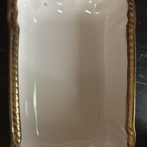 Rectangular Ceramic Serving Dish with Gold Trim & Handles