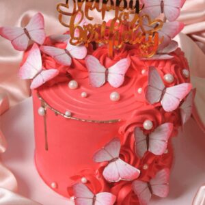 Pink Butterfly Rose Cake – Wheat-Based | Premium Birthday Celebration Cake