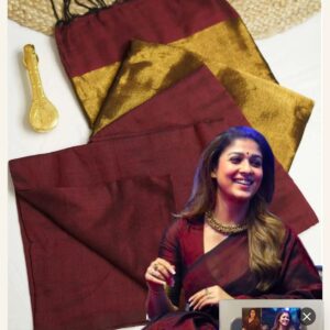 Maroon Silk Blend Saree with Rich Gold Border