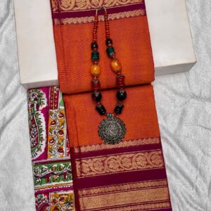 Rust Orange Silk Saree with Maroon Zari Border