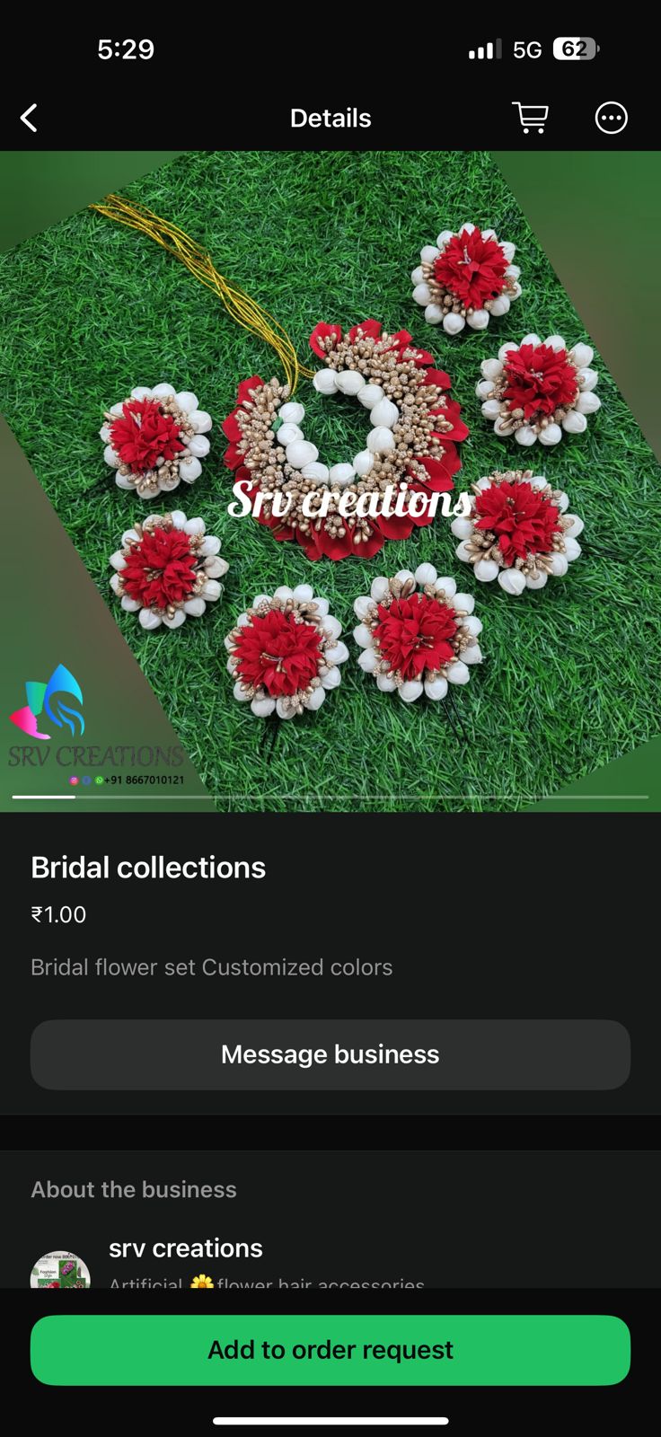Bridal Artificial Flower Jewellery Set – Red & White (Customizable Colors)